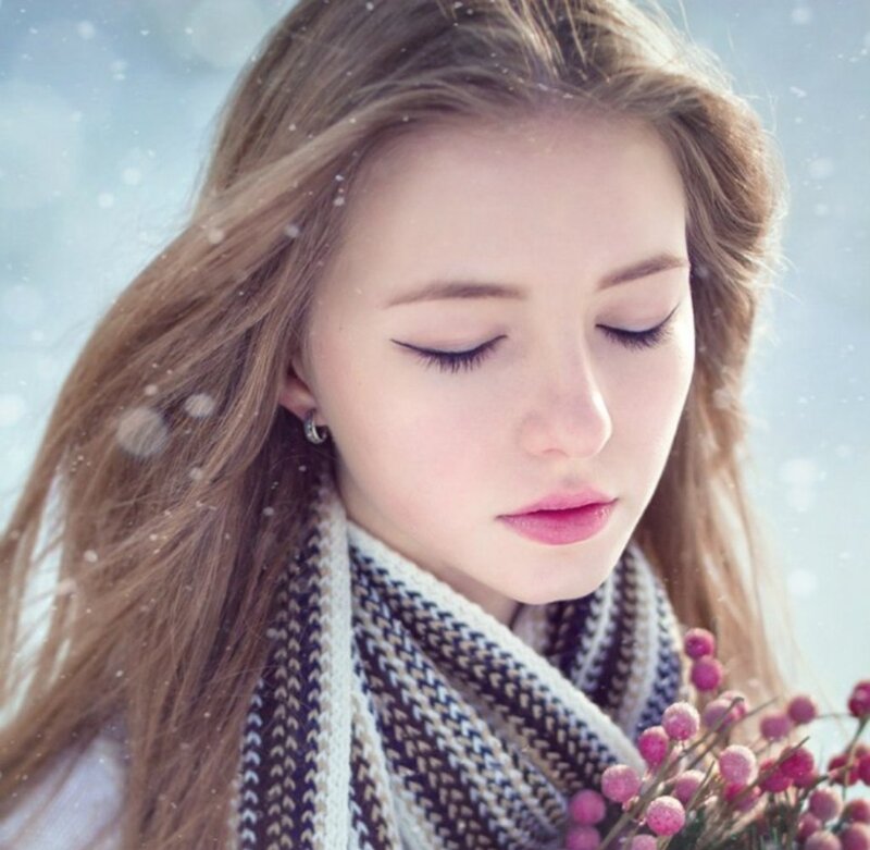 Woman in Winter Scarf — White, Serene