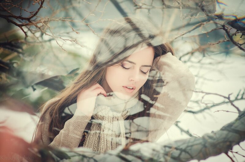 Woman in Winter Scarf — White