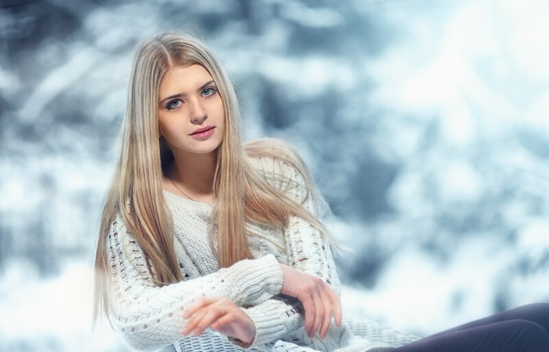 Woman in Winter Sweater — White