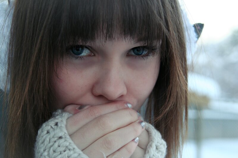 woman in winter with blue eyes