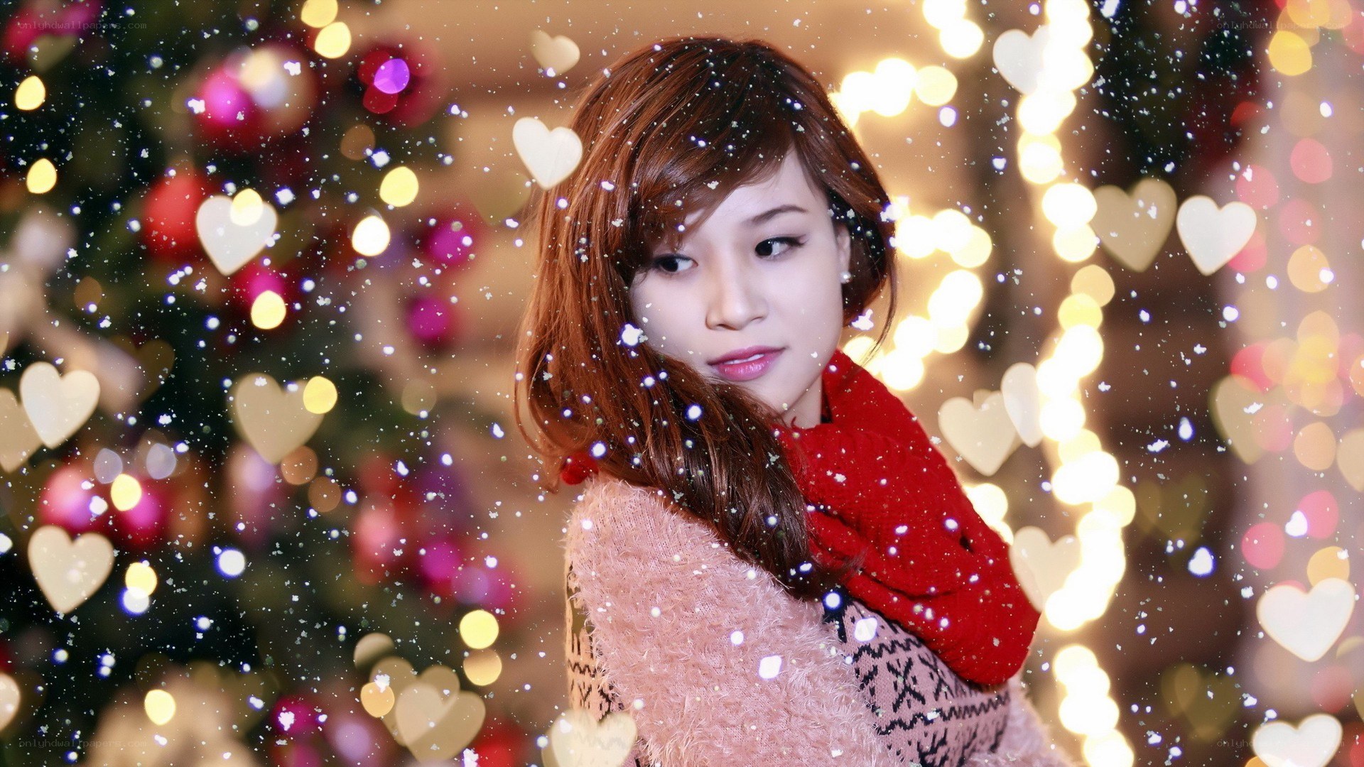 woman in winter with lights