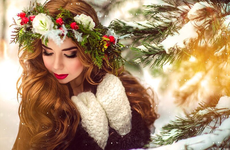Woman in Winter Wreath