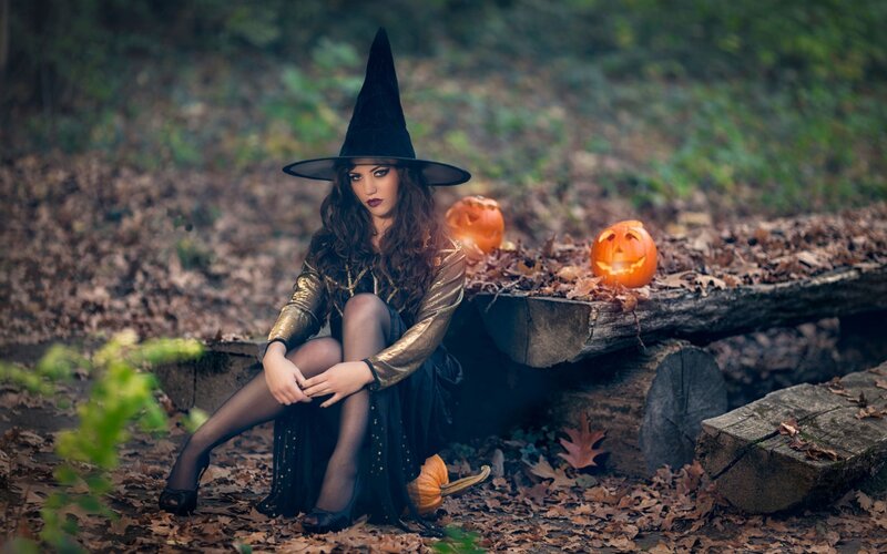 Woman in Witch Costume — Black, Dramatic, Autumn, Photograph