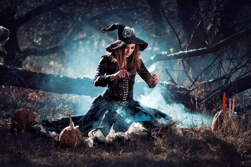 Woman in Witch Costume — Black, Dramatic, Autumn