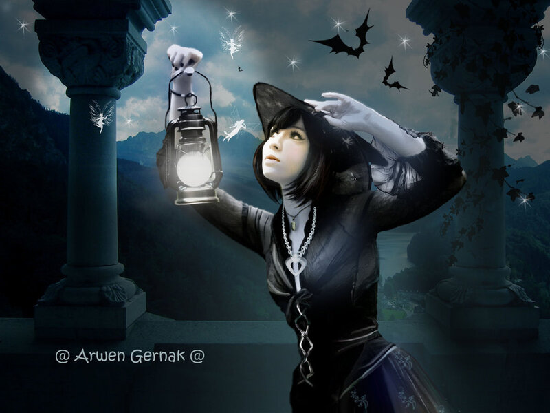 Woman in Witch Costume — Black, Dramatic, Night, Digital Art