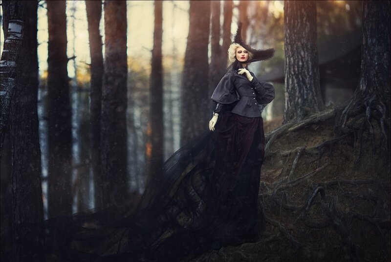 Woman in Witch Costume — Black, Dramatic, Sunset