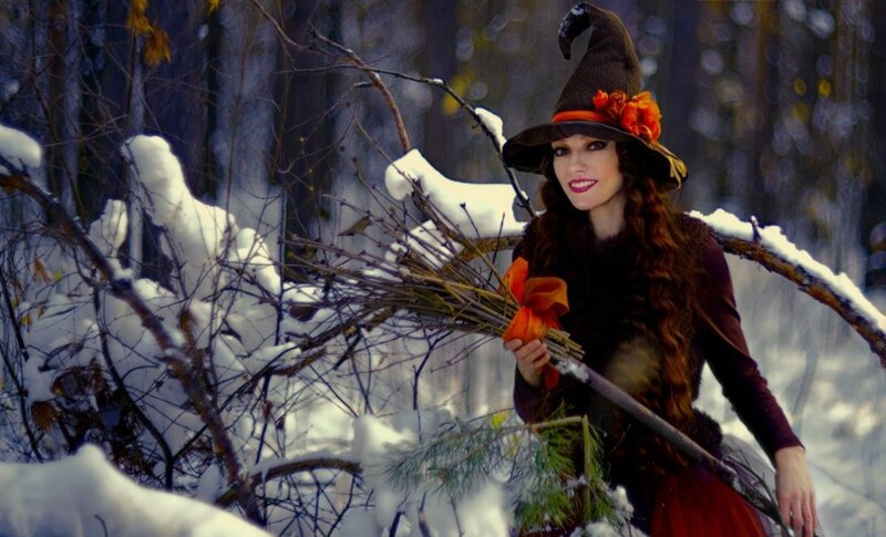 Woman in Witch Costume — Brown, Dramatic, Winter
