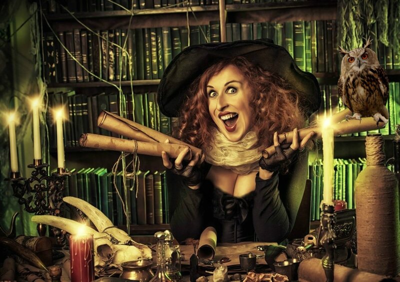 Woman in Witch Costume — Green, Dramatic, Night