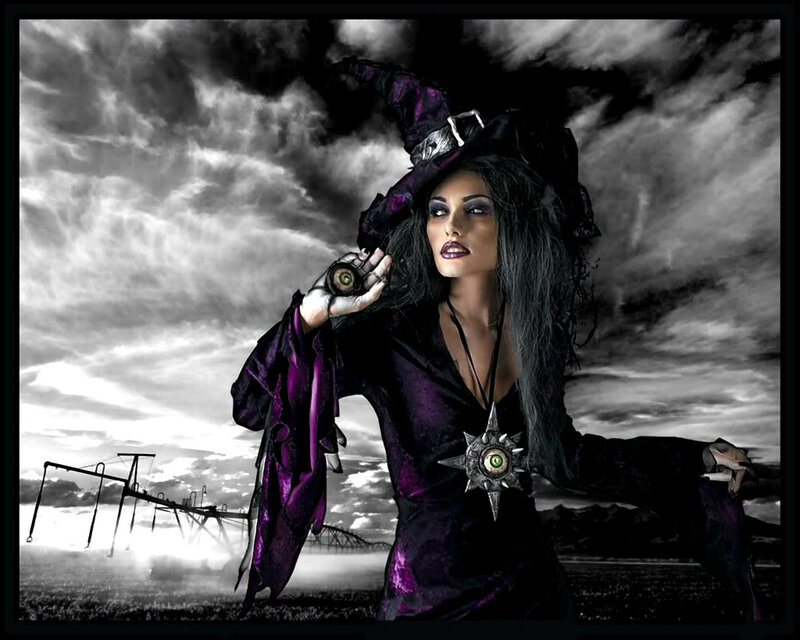 Woman in Witch Costume — Purple, Dramatic, Night, Photograph