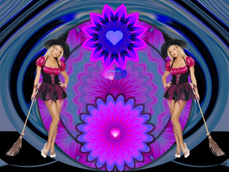 Woman in Witch Costume — Purple, Playful, Digital Art