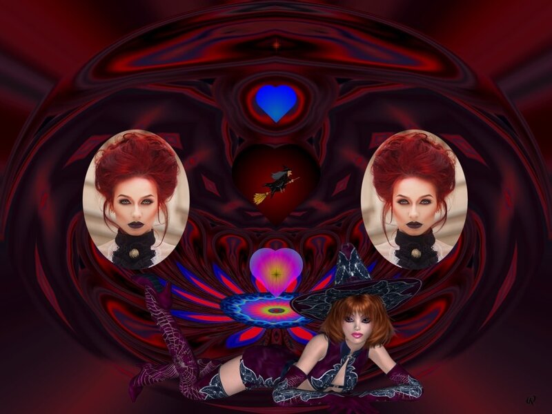 Woman in Witch Costume — Red, Dramatic, Digital Art