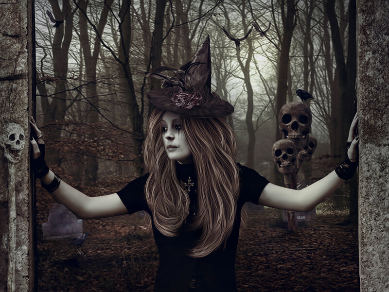Woman in Witch Hat — Brown, Dark