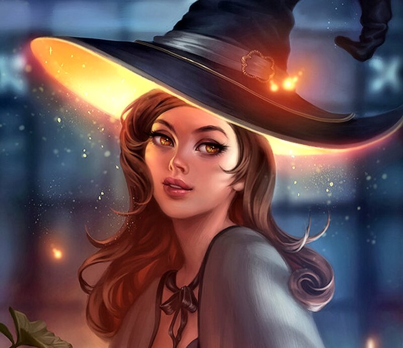 Woman in Witch Hat — Brown, Mysterious