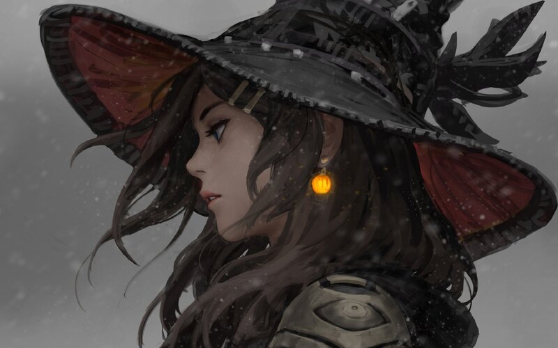 Woman in Witch Hat — Gray