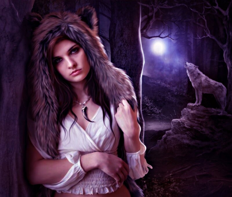 Woman in Wolf Hat — Purple