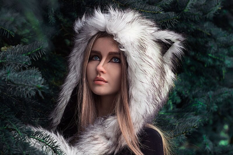 Woman in Wolf Hat