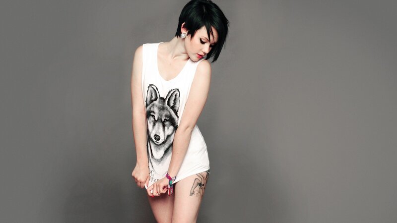 woman in wolf tank top