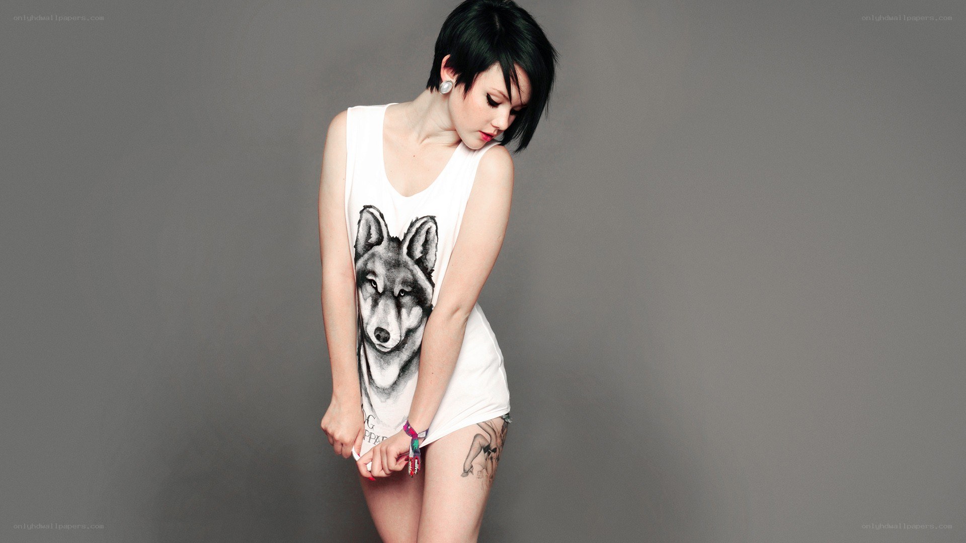 woman in wolf tank top