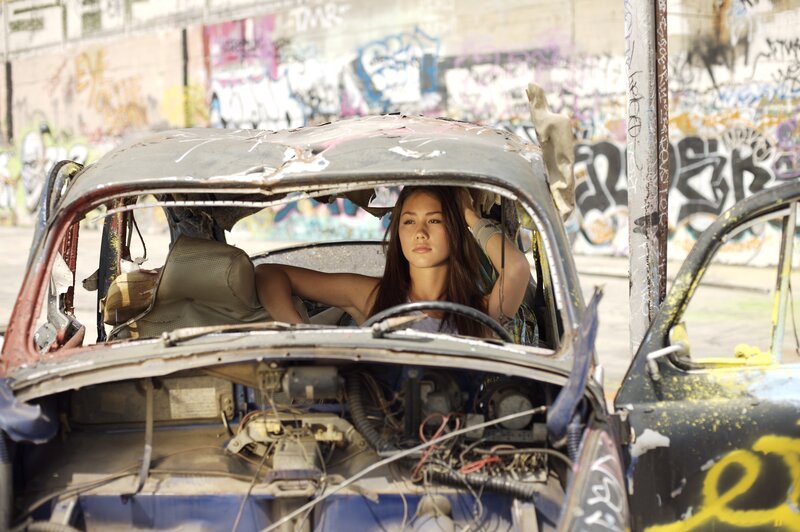 woman in wrecked car