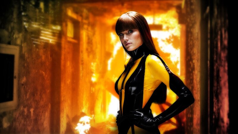 Woman in Yellow and Black Suit — Dramatic, Photograph, Fire, Building