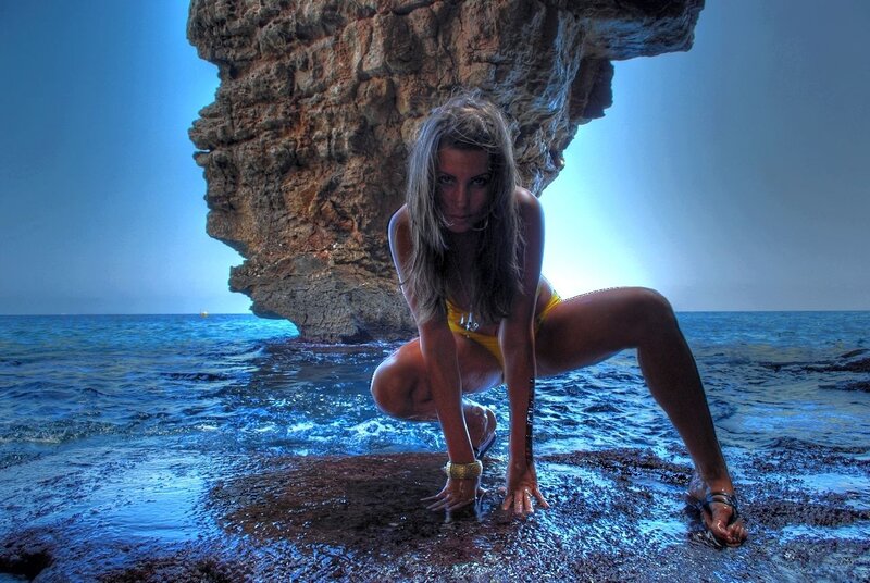 Woman in Yellow Bikini — Blue, Dramatic