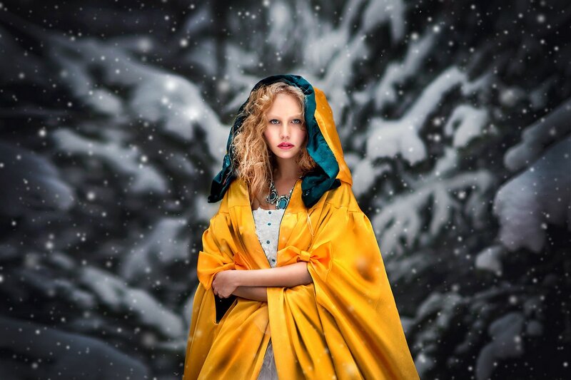 Woman in Yellow Cloak — Dramatic, Winter