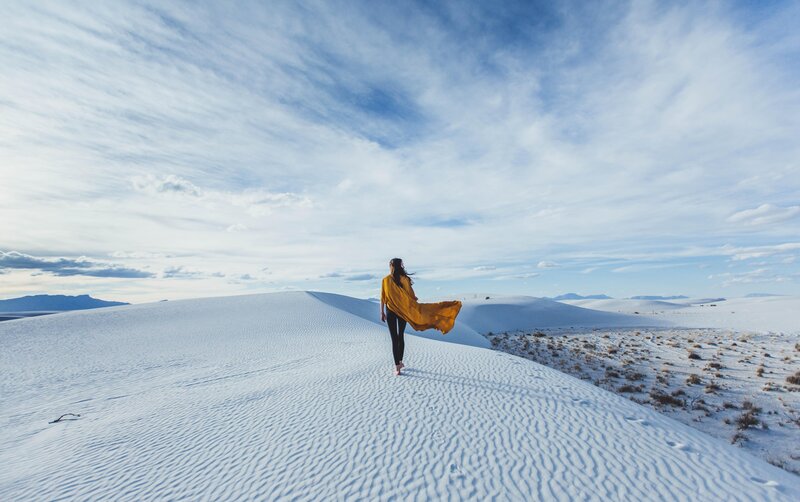 Woman in Yellow Cloak — White