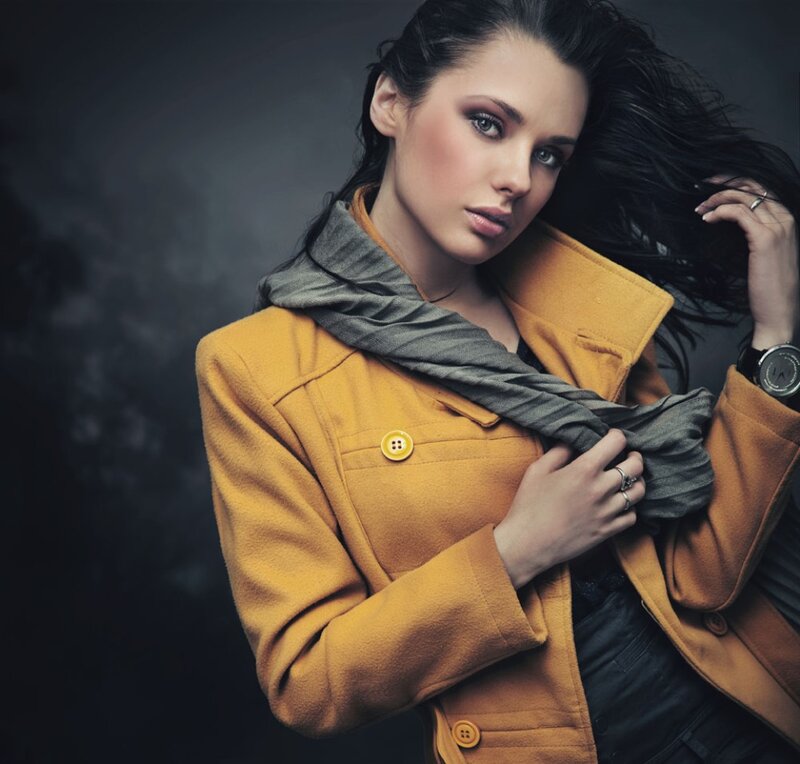 Woman in Yellow Coat — Dramatic, Photograph