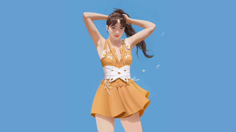 Woman in Yellow Dress — Blue, Serene, Summer