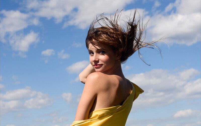 Woman in Yellow Dress — Bright, Afternoon, Photograph, Hair