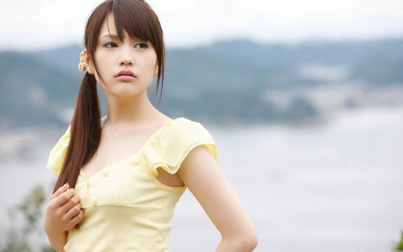 Woman in Yellow Dress — Calm, Afternoon, Photograph, Hair, Mountains