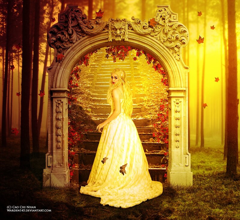 Woman in Yellow Dress — Dramatic, Autumn, Digital Art