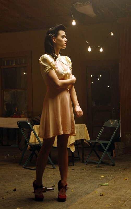 Woman in Yellow Dress — Dramatic, Night, Photograph, Chairs