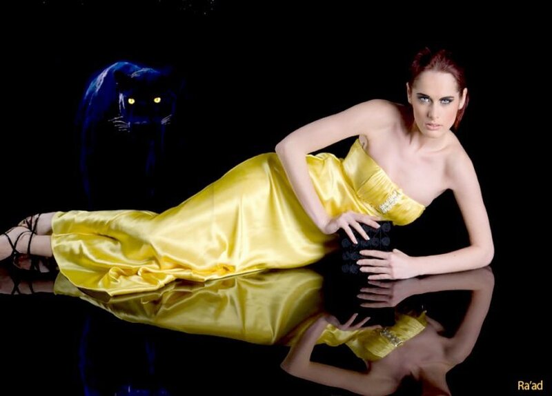 Woman in Yellow Dress — Dramatic, Night, Photograph