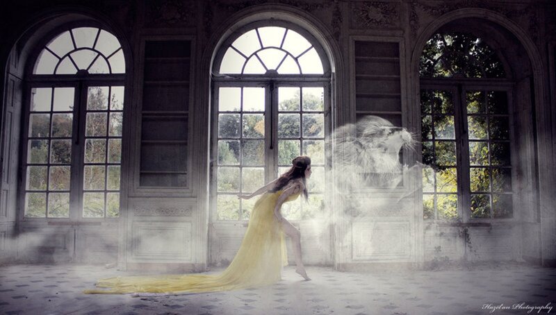 Woman in Yellow Dress — Dramatic, Photograph, Lion