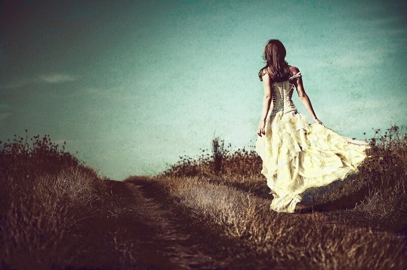 Woman in Yellow Dress — Dramatic, Photograph, Path