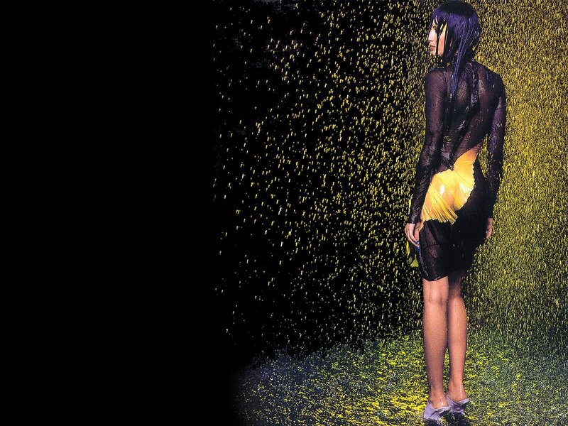 Woman in Yellow Dress — Dramatic, Photograph, Rain