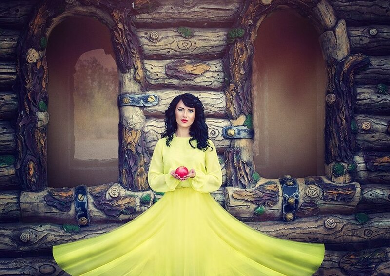 Woman in Yellow Dress — Dramatic, Photograph, Red Apple