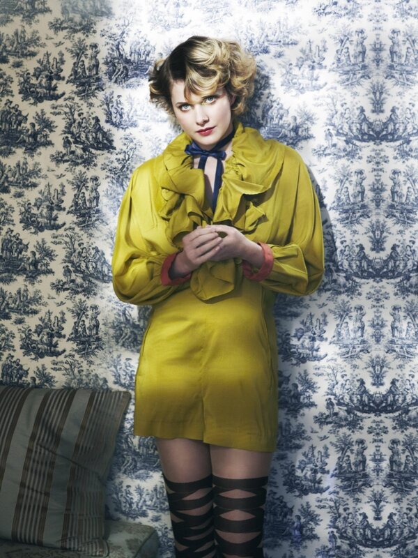 Woman in Yellow Dress — Dramatic, Photograph, Striped Pillow