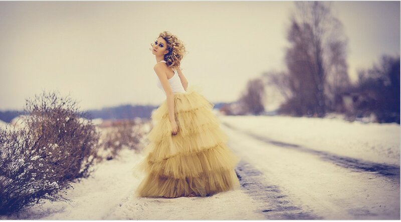 Woman in Yellow Dress — Dramatic, Winter