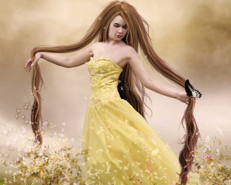 Woman in Yellow Dress — Dreamy, Digital Art