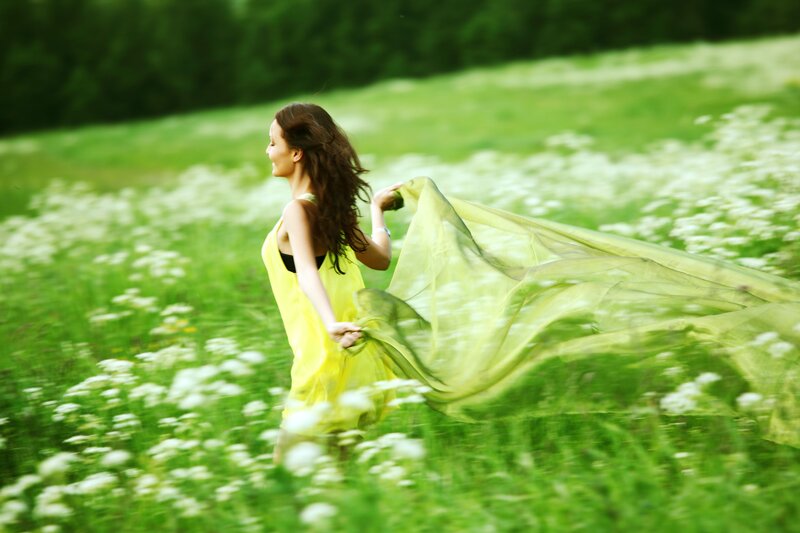 Woman in Yellow Dress — Green, Serene, Summer