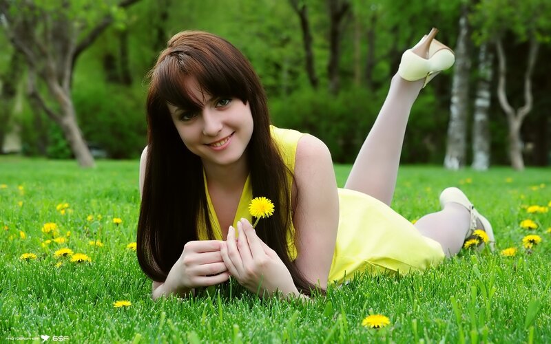 Woman in Yellow Dress — Green, Serene