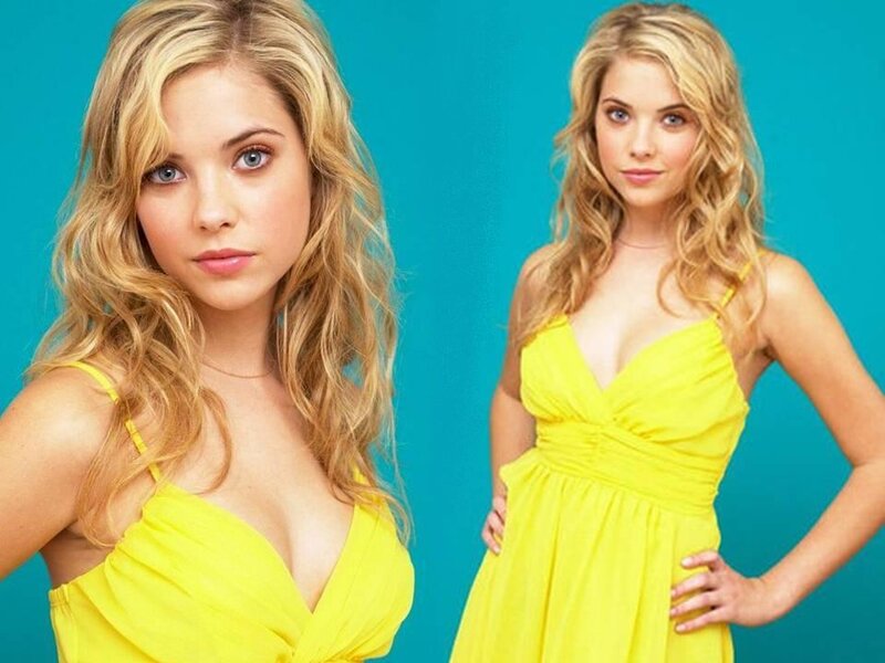Woman in Yellow Dress — Neutral, Photograph, Blue Background