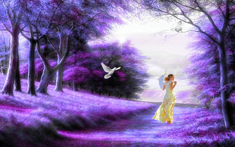 Woman in Yellow Dress — Purple, Serene