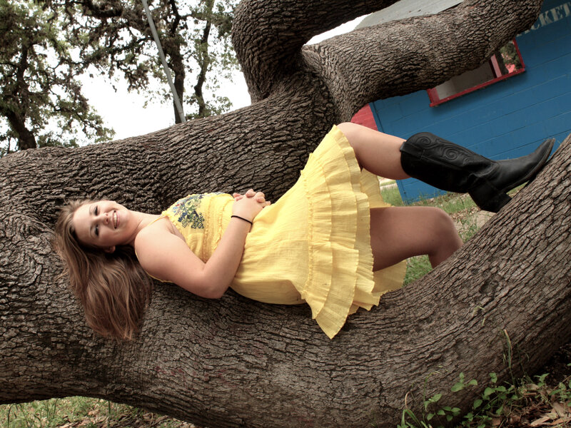 Woman in Yellow Dress — Relaxed, Afternoon, Photograph, Tree, Boot
