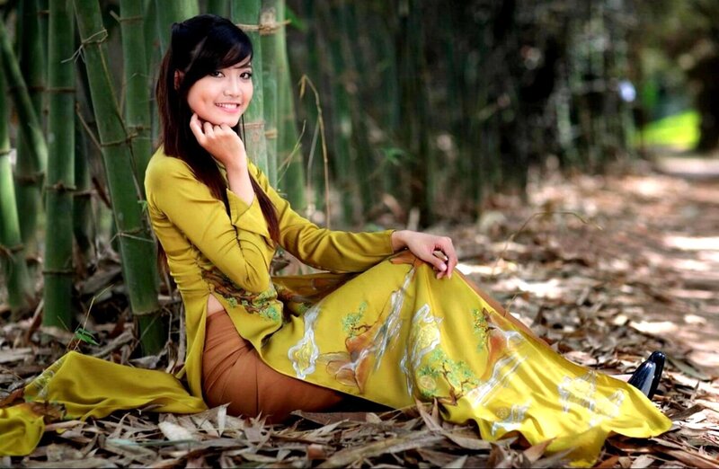 Woman in Yellow Dress — Serene, Afternoon, Photograph, Bamboo Forest