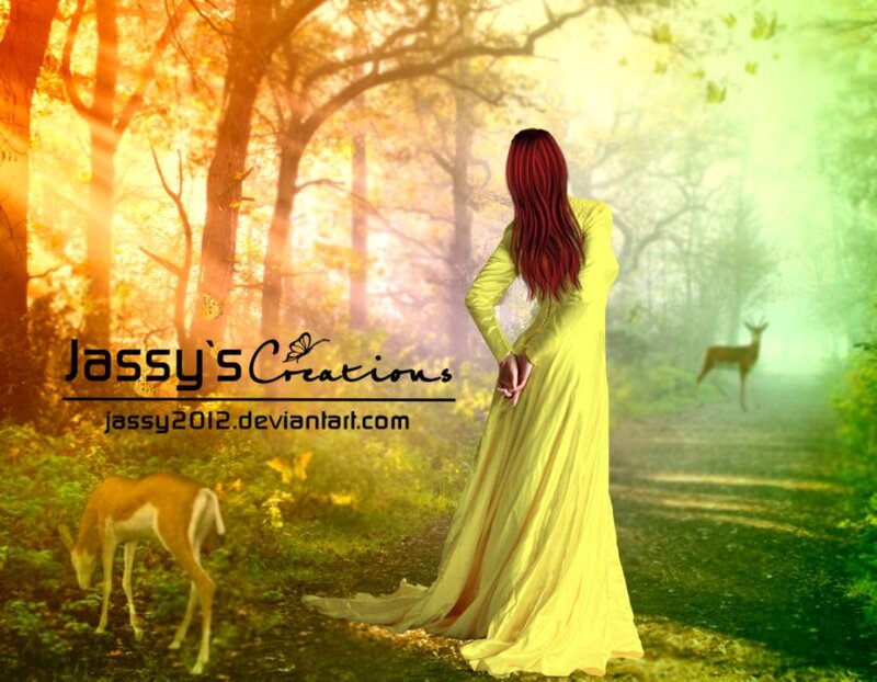 Woman in Yellow Dress — Serene, Sunset, Digital Art