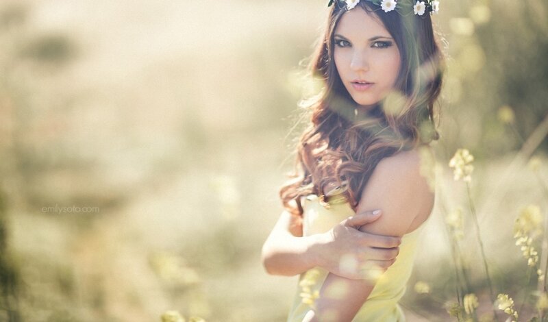 woman in yellow dress with flowers