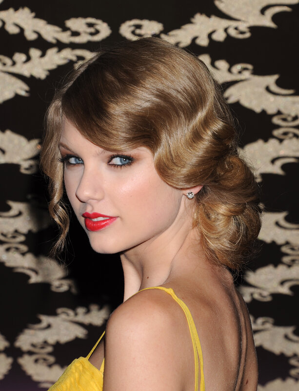 woman in yellow dress with red lipstick